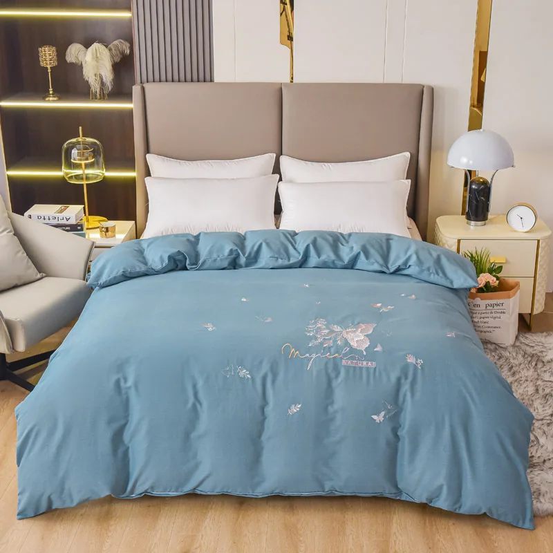 Ecological Cotton Duvet Cover Thickening Cotton Quilt Cover Embroidery Minimalist Style Bedding Single Double King Queen Bed