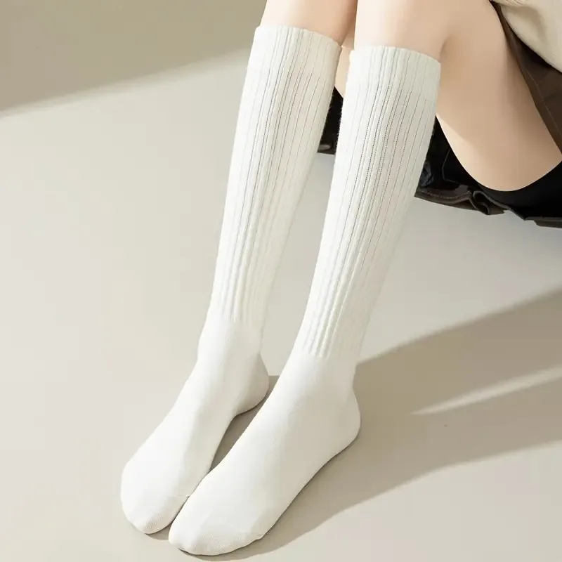 1/5 Pairs Herbst Winter Frauen Einfarbig Waden Socken Modische College Stil Warme Bequeme Slim Fit Bein Typ Casual socken – Detail 9