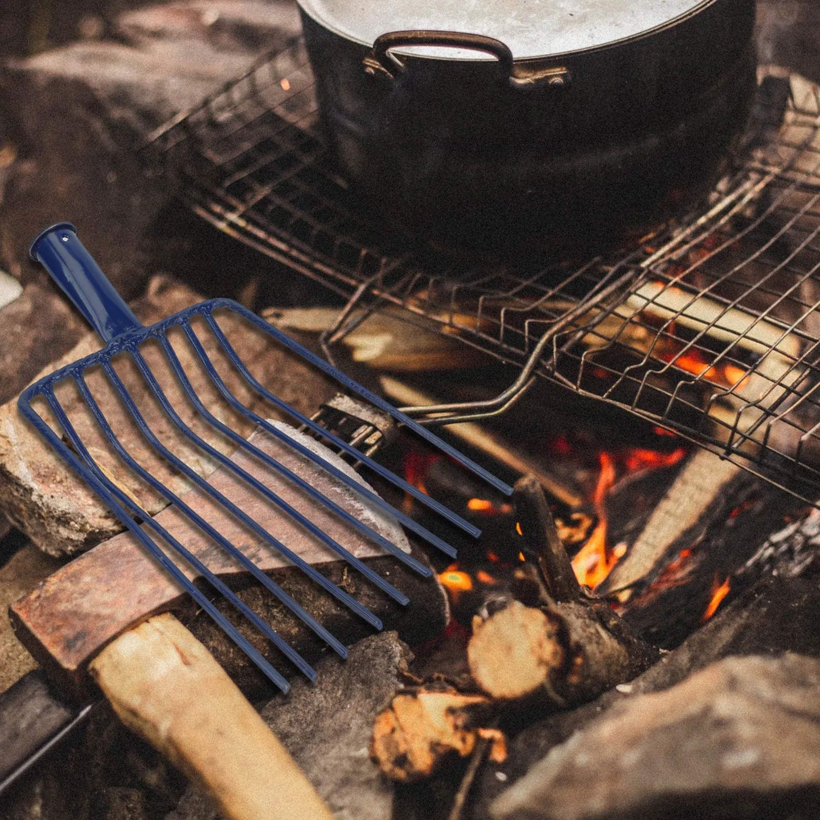 

1Pcs Nine-Tooth Steel Fork Coal Shovel Rake Without Handle for Gardening Stone Mulch Soil Charcoal Bbq Fireplace Tool
