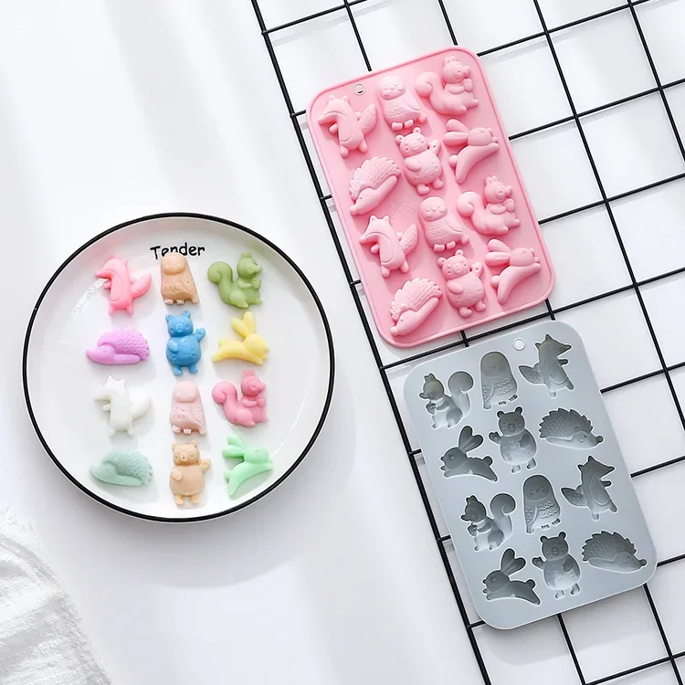 12-hole,squirrel,owl,fox,rabbit,bear,hedgehog,silicone Mold Fondant Cake Chocolate Mold Ice Cube Cake Mould  Baking Accessories