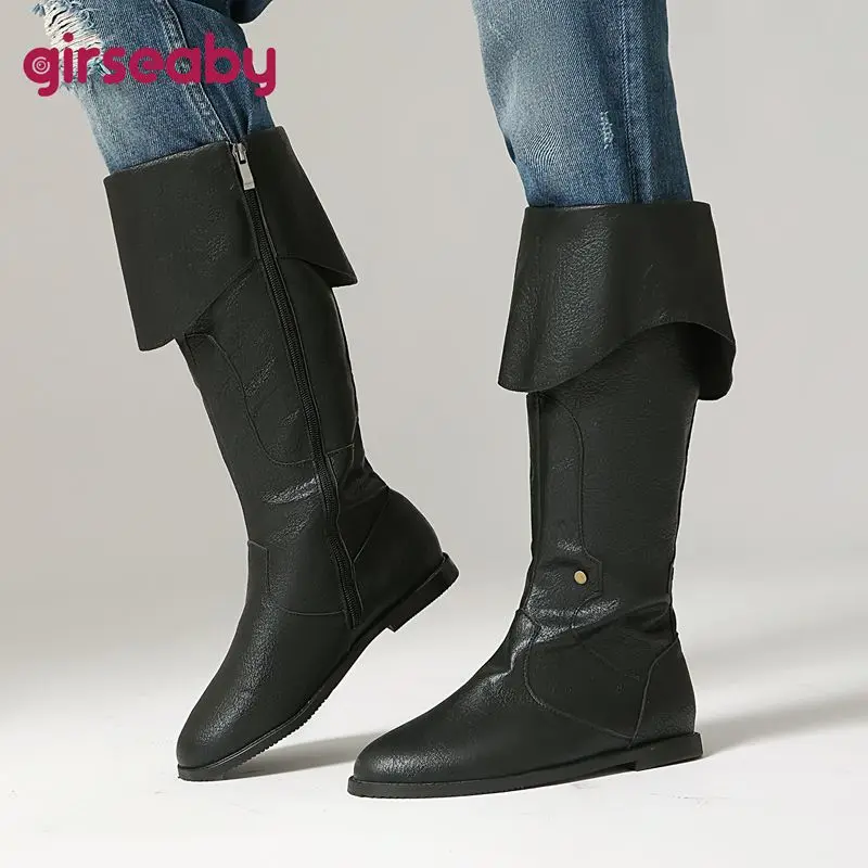 

Бренд Girseaby 2025: винтажные женские сапоги до колена с круглым носком на плоской подошве на молнии, большие размеры 46, 47, 48, повседневные женские сапоги в стиле вестерн Bota