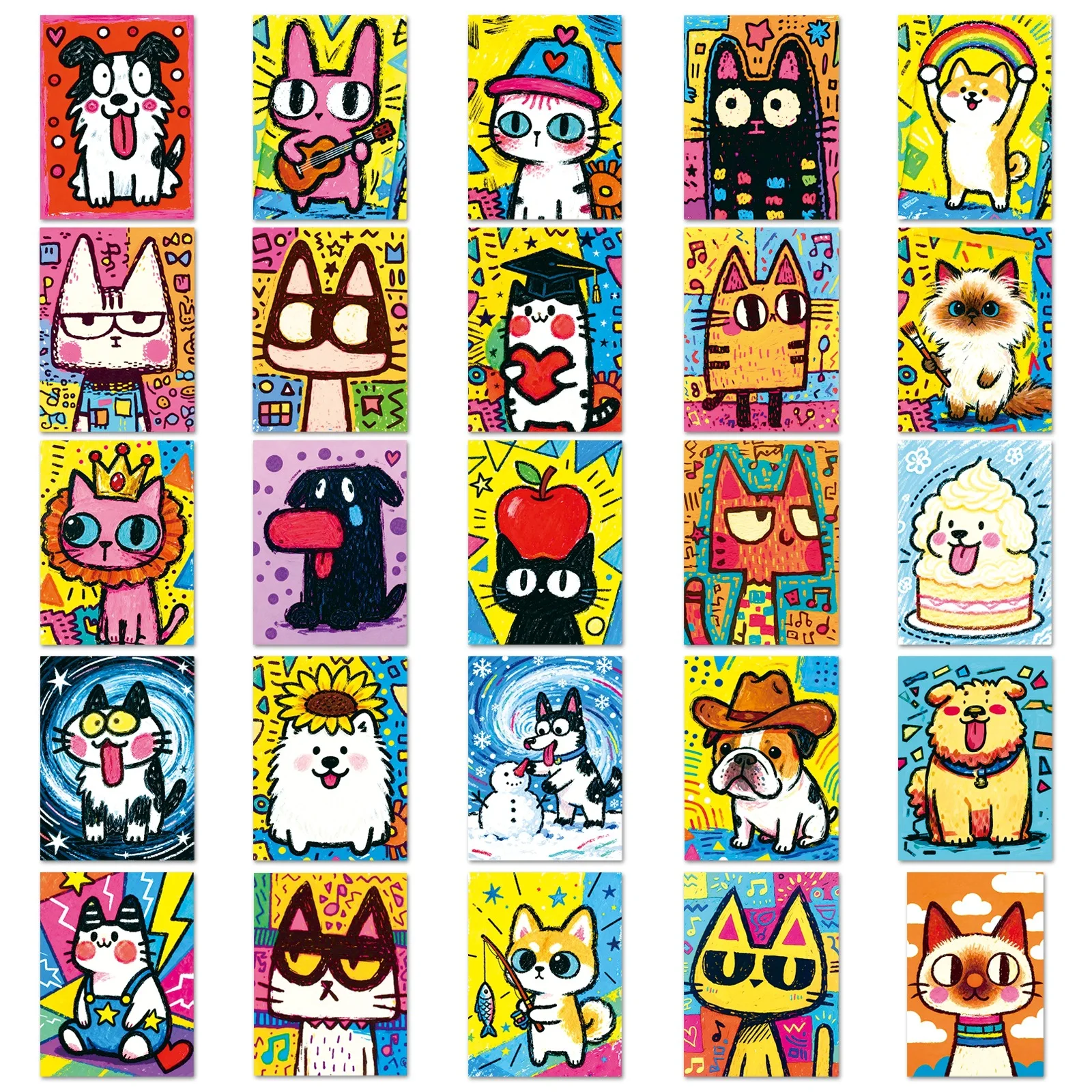 50Pcs Cute Colorful Cat Dog Stickers Simple Doodle Cat Decals For Phone Laptop Suitcase Notebook Skateboard Waterproof Stickers