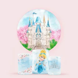 Cinderella Princess Girls Birthday Round Backdrops Cover Castle Baby Shower Supplies Circle Cylinder Covers Party Decorations