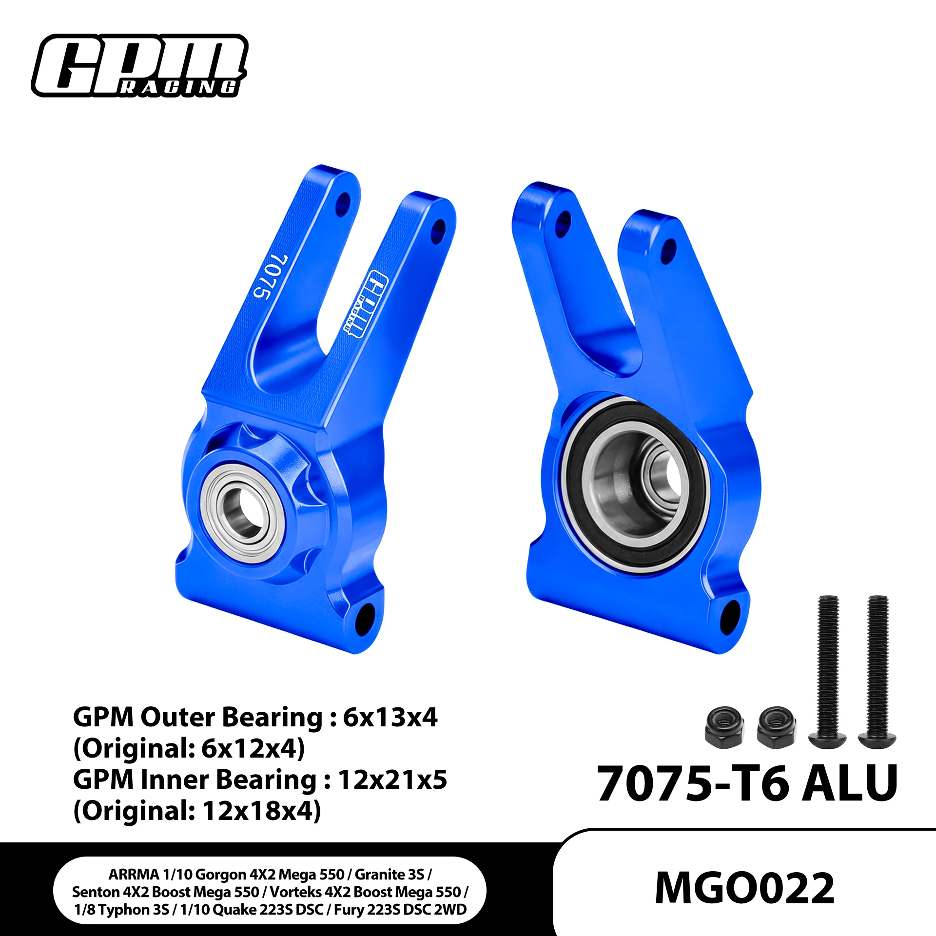 

GPM Alloy 7075 Rear Hub Larger Inner Bearings ARRMA 1/10 Gorgon Mega 550 QUAKE ARA3537