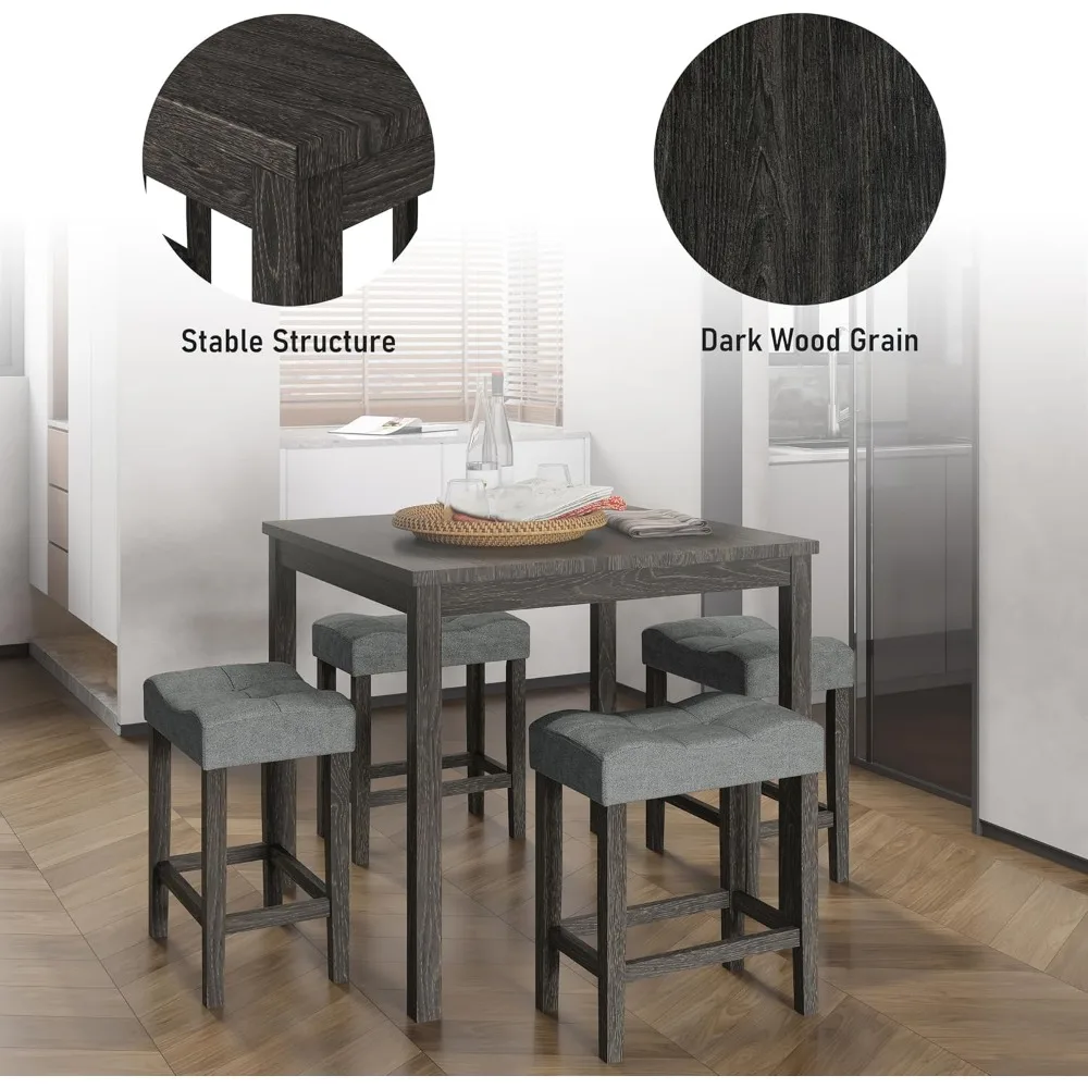 5-Piece Counter Dinner Height Table Set, Indoor Modern Rectangular Dining Table Furniture Set for Kitchen, 35 inch Dining Table