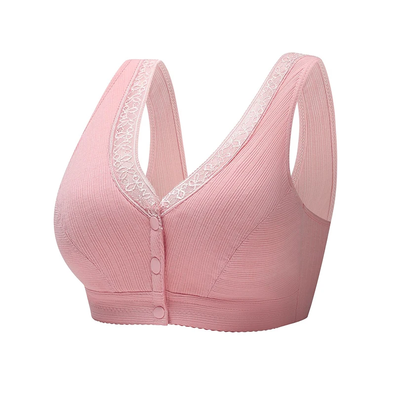 3PCS New Middle Aged Women Bra Front Button Bras Front Opening Button Wireless Sleep Bra Women Active Bra Seamless Underwear