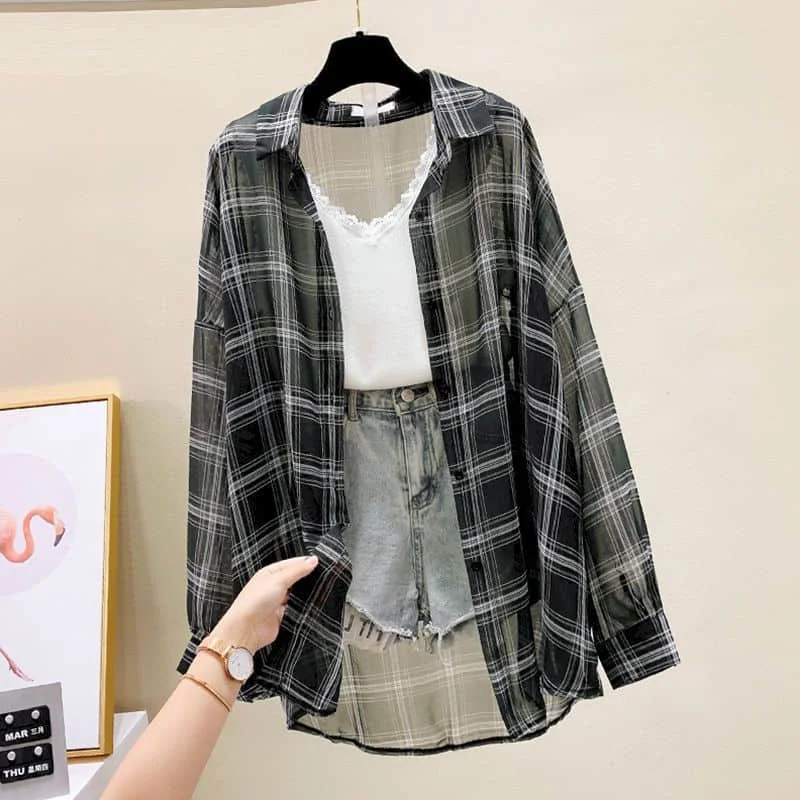 

Ice Silk Shirts for Women Polo-neck Sunscreen Casual Korean Style Smock Versatile Long Sleeve Oversized Large Size Blouse Women
