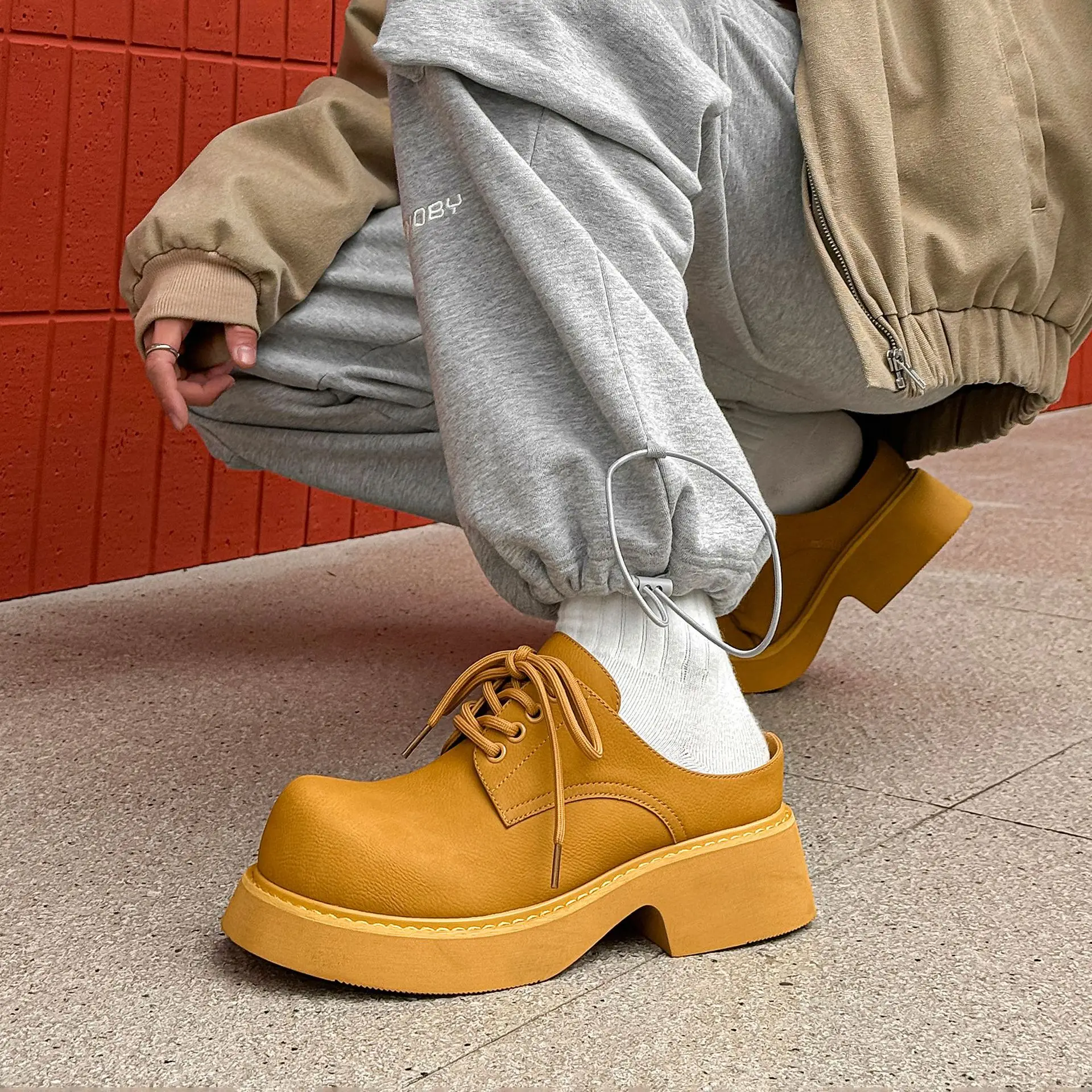 

Platform Slippers Street Style Mules For Women's Men's Hight Quality Hombre Teenagers Daily Dress Height Increasing Shoes 36-46