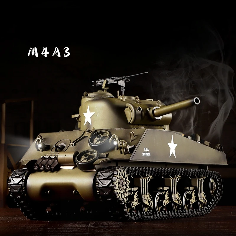 Henglong 3898-1 M4A3 carro armato principale da battaglia 1/16 modello RC US cresta Battle Metal Tracks giocattoli militari telecomandati auto