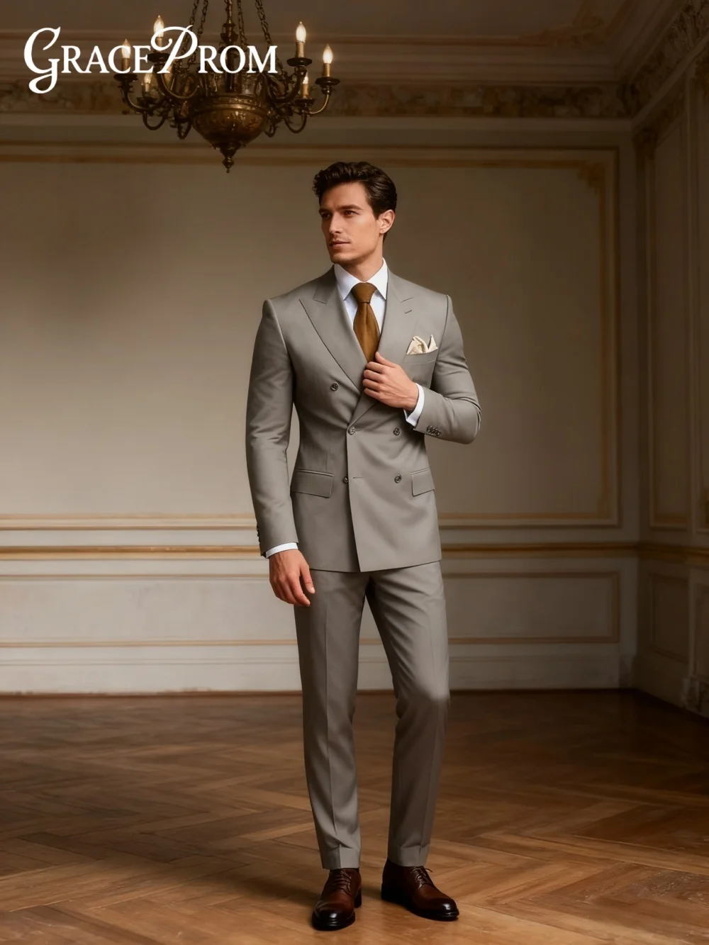 

Fashionable Double-Breasted Men's Suit Set For Meeting Classic Business 2PCS Men's Suit Set Including Jacket Pants Customized