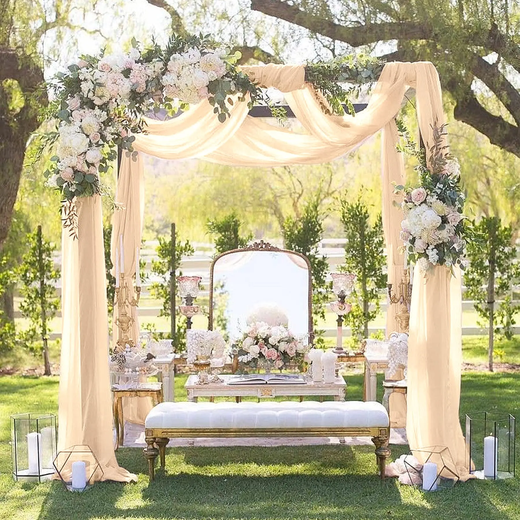 Chiffon Champagne Beige Wedding Arch Draping for Ceremony Reception Decora Sheer Fabric Curtains for Party Stage Bridal Shower