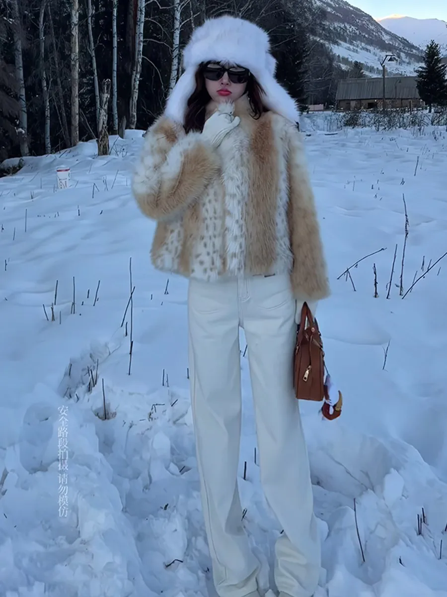 

Ele ort Women's Fur Coat Stand Collar Imitation Fur Pattern Eco-Friendly Outerwear Autumn Winter New Arrival