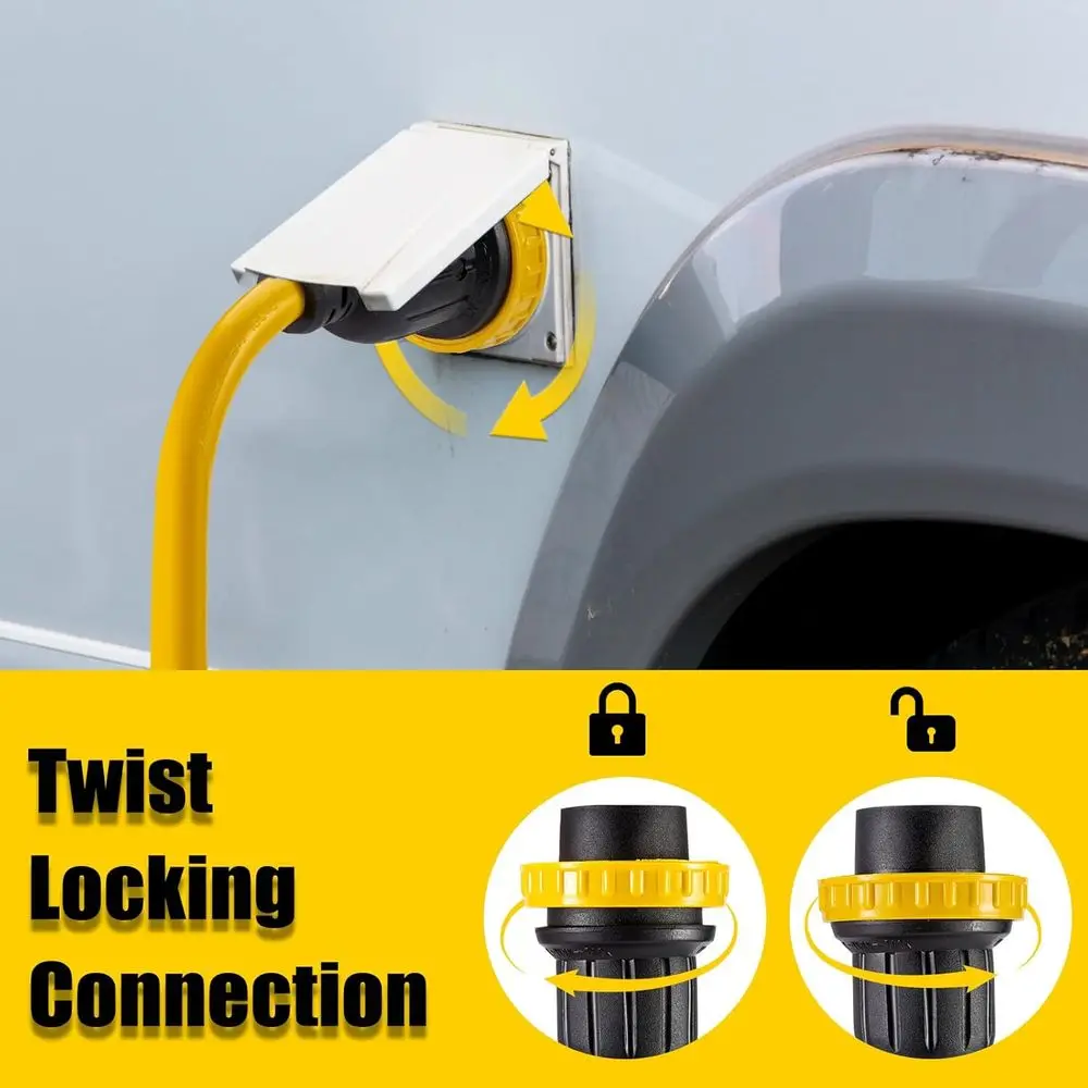 30 أمبير 50 قدم RV سلك تمديد الطاقة قفل ملتوي، NEMA TT-30P ذكر إلى NEMA L5-30R، شديد التحمل 3 شقوق 10 مقياس STW مع قبضة