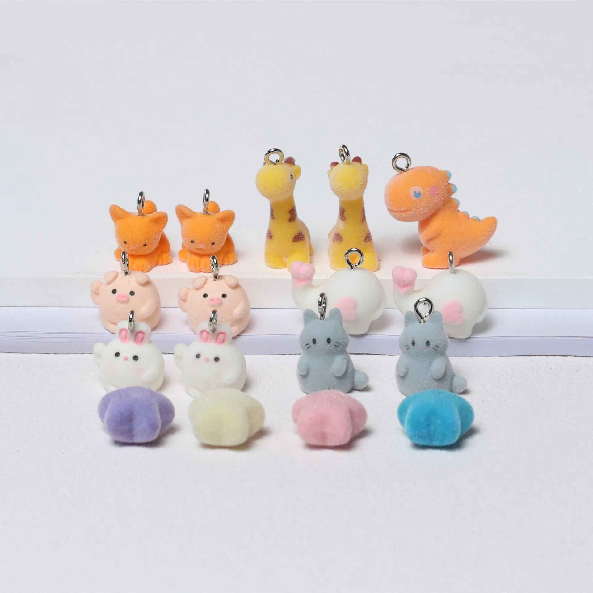 10pcs 3D New Flocking Spot Plush Cute Charms Animal Kitten Rabbit Pendants for Bracelet Necklace Making DIY Jewelry Accessories