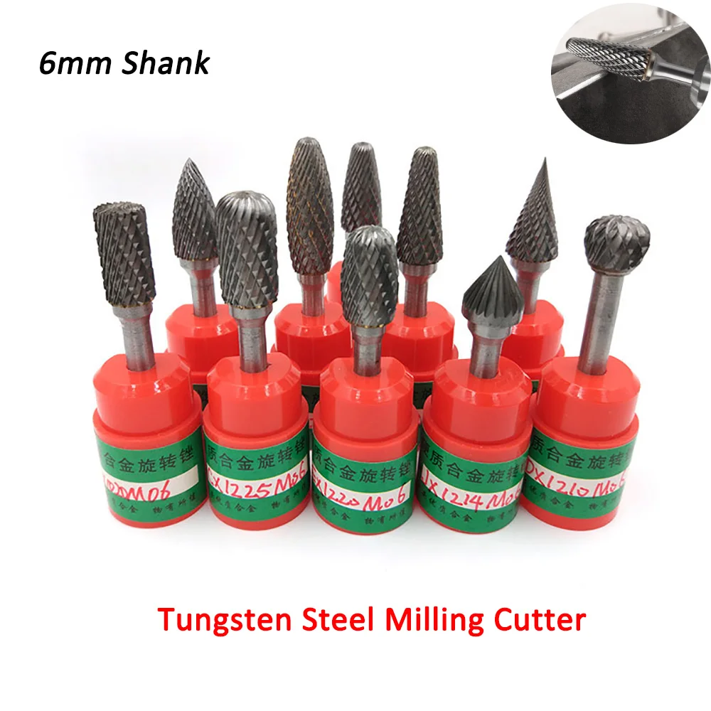 

90Degree Conical Alloy Hard Metal Grinding Head 1PC Wood Carving Tungsten Steel Rotary Cutter 6mm Shank CX-type File Boring Tool