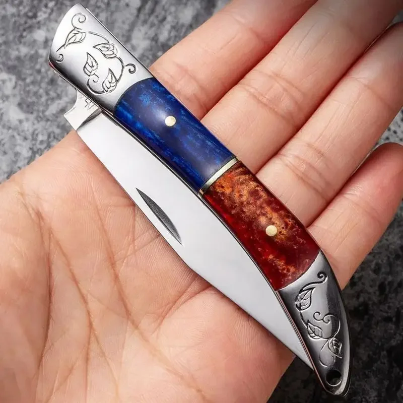 Portable Folding Pocket Knife Stainless Steel Pocket Knife Color Block Acrylic Steel Handle Folding Knife