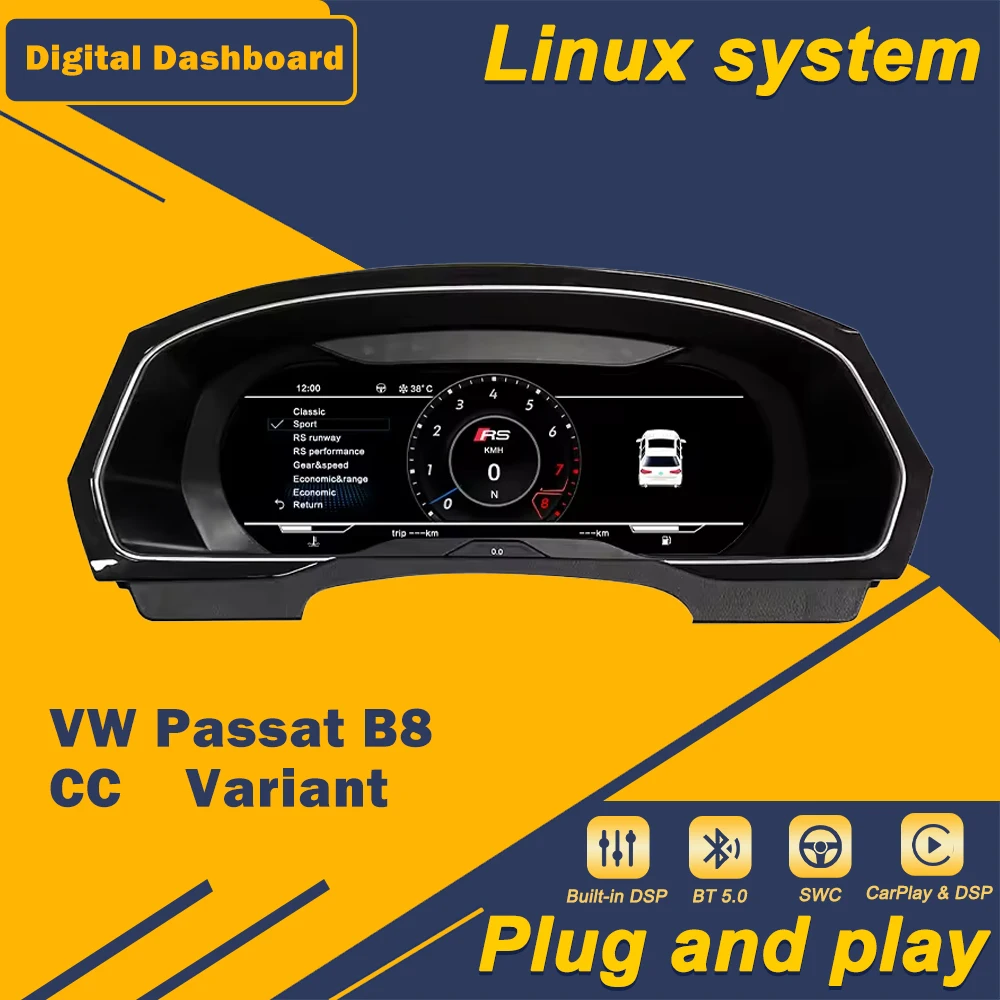 Car 12.3 Inch Digital Dashboard Cluster Panel Digital Instrument Virtual for VW 2016-2021 Passat B8 or CC 2019-2021