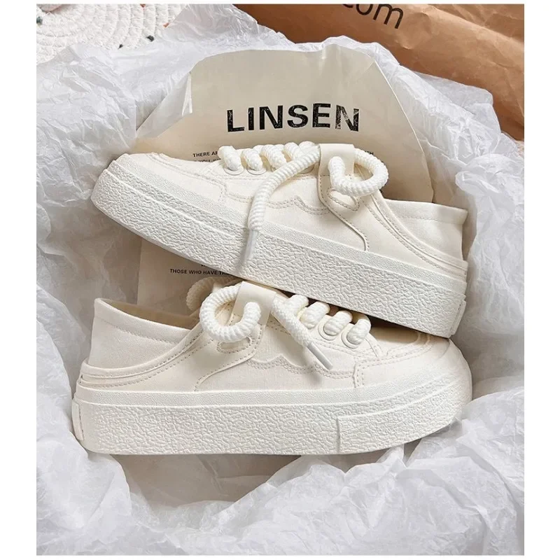 2024 Summer New Heel Treadable Half Trailer Canvas Shoes for Women\'s Simple Versatile Little White Shoes Platform Sneakers Women