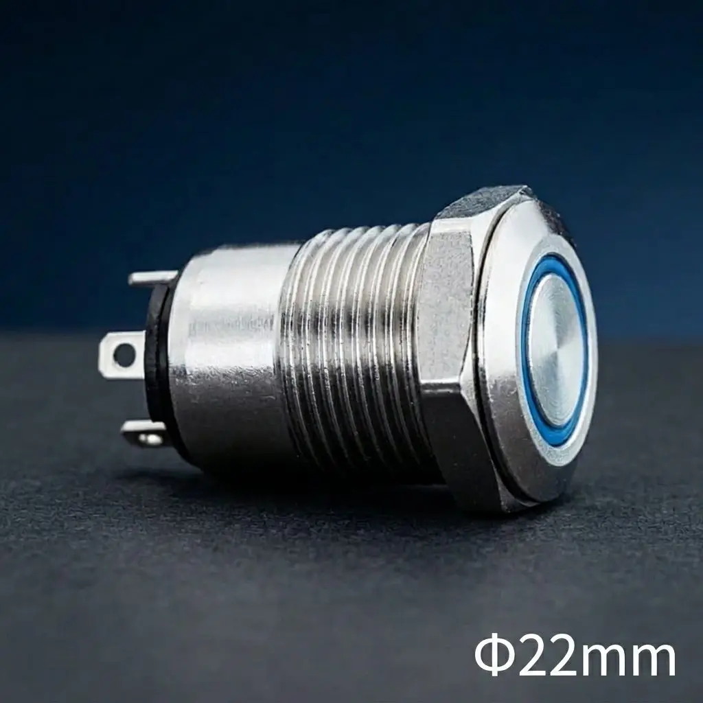 ELEWIND 19mm IP65 Waterproof Stainless Steel Push Button Switch Flat Round 1NO Short Body Illuminated Metal Switch