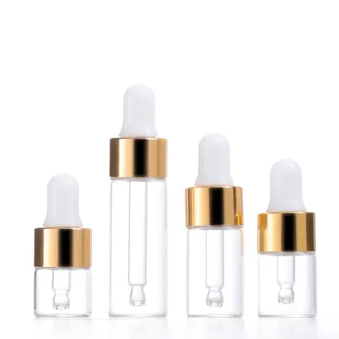 유리 향수 샘플 유리병 투명 미니 화장품 용기, 에센셜 오일 병, 5ml, 3ml, 2ml, 1ml, 스포이드 병, 100 개