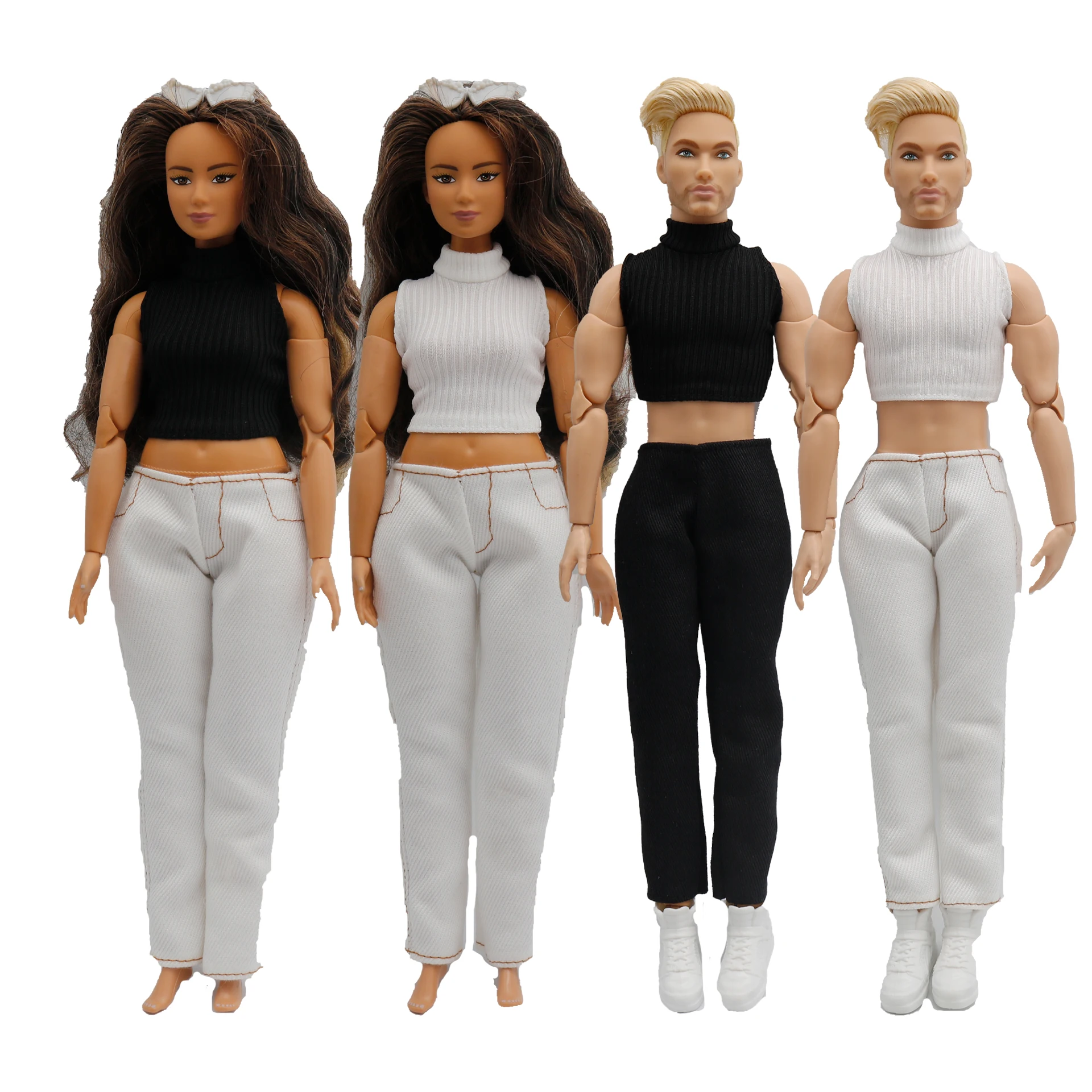 New 30cm 1/6 Doll white black pants Striped turtleneck vest Daily Wear Clothes for curvy Barbies and ken doll Accessories