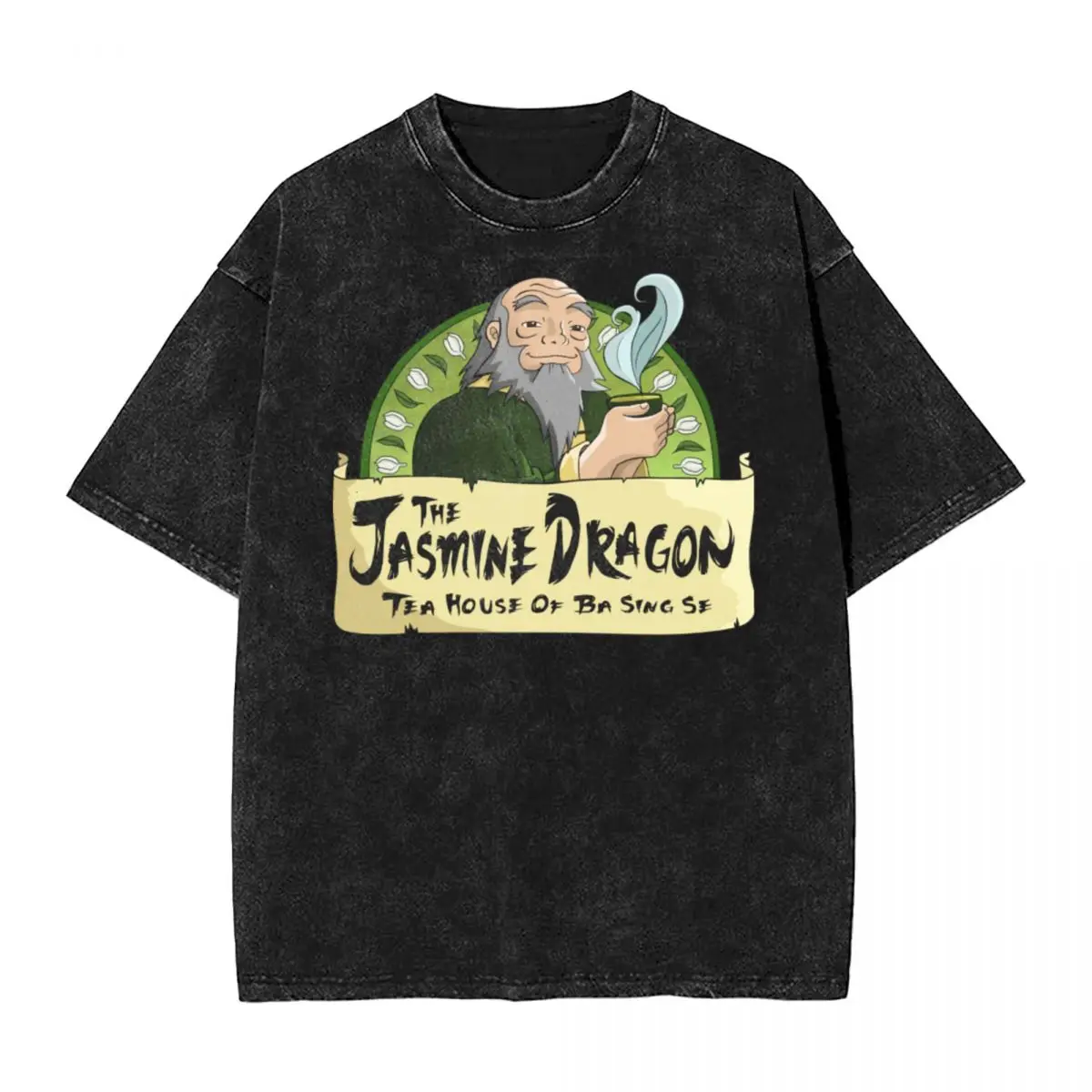 Washed T Shirt The Jasmine Dragon Tea House T-Shirt Oversize Iroh Avatar The Last Airbender Streetwear Printed Tees for Men