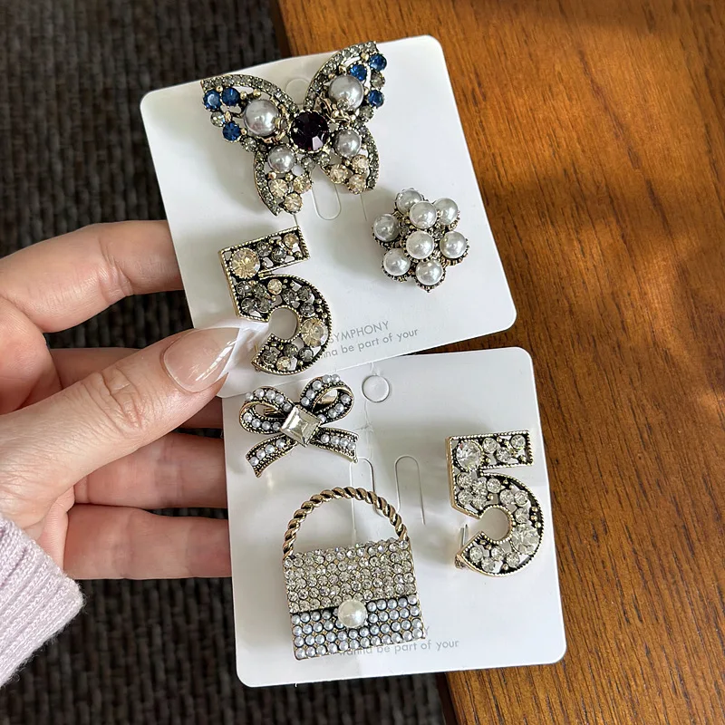 New Vintage High-end Pearl Butterfly Brooch Women Fashion Personality Fragrance Delicate Handbag Figure 5 Pin Exquisite Corsages