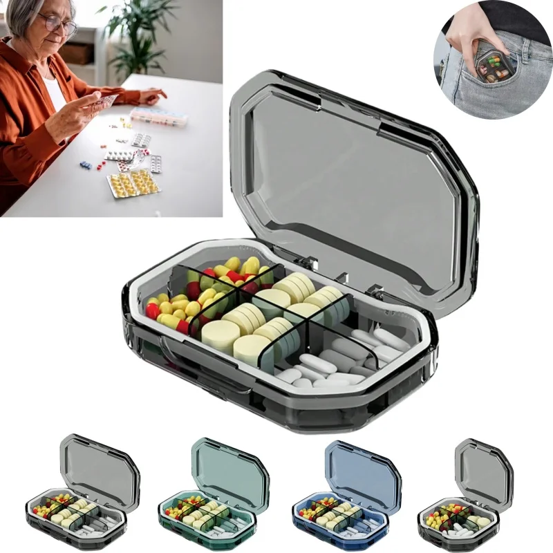 1Pc Portable 4/6 Compartment Pill Storage Container for Daily Medication Moisture-proof Sealing
