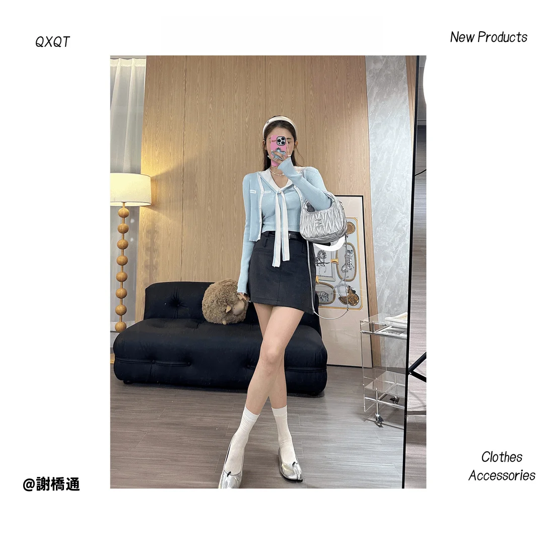 

Naval Collar Knitted Two-Piece Set Spring Design Milk ake Pattern Chinese Fabric Original Design Ladies Sweater