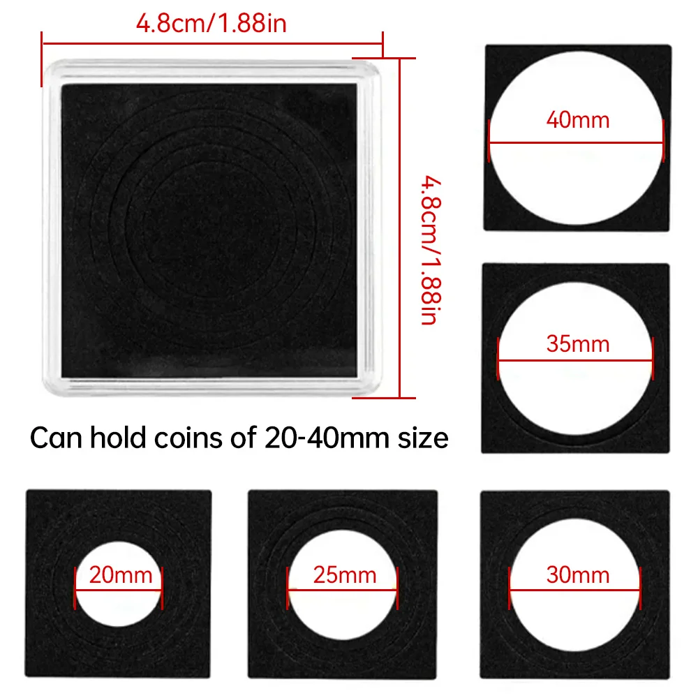 Cápsulas acrílicas cuadradas de 20 piezas, contenedor transparente para monedas, caja de protección para monedas pequeñas y redondas, 20mm-40mm