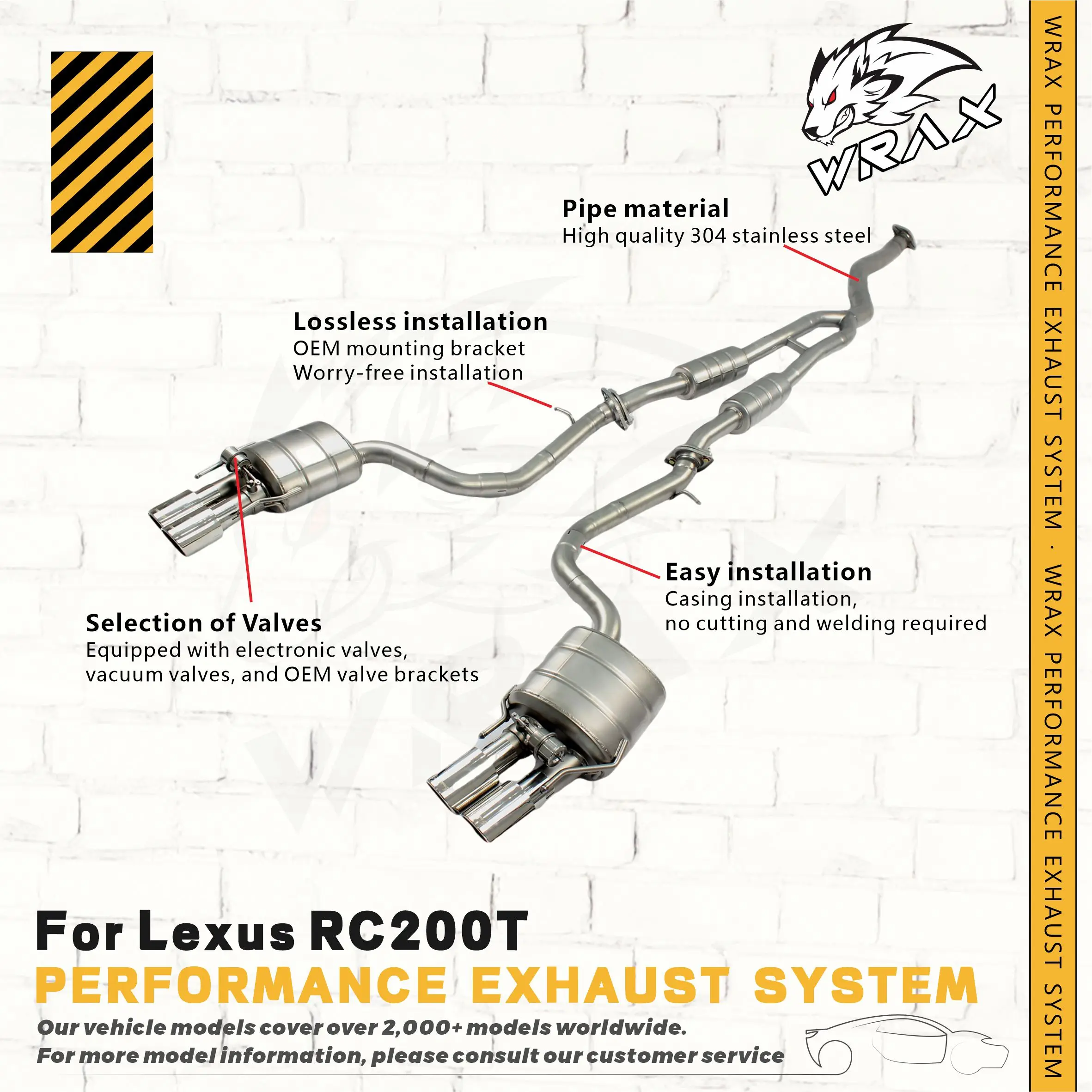 

Регулируемый выпускной клапан из нержавеющей стали 304, Catback для Lexus RC200T 2015-2017 2.0T