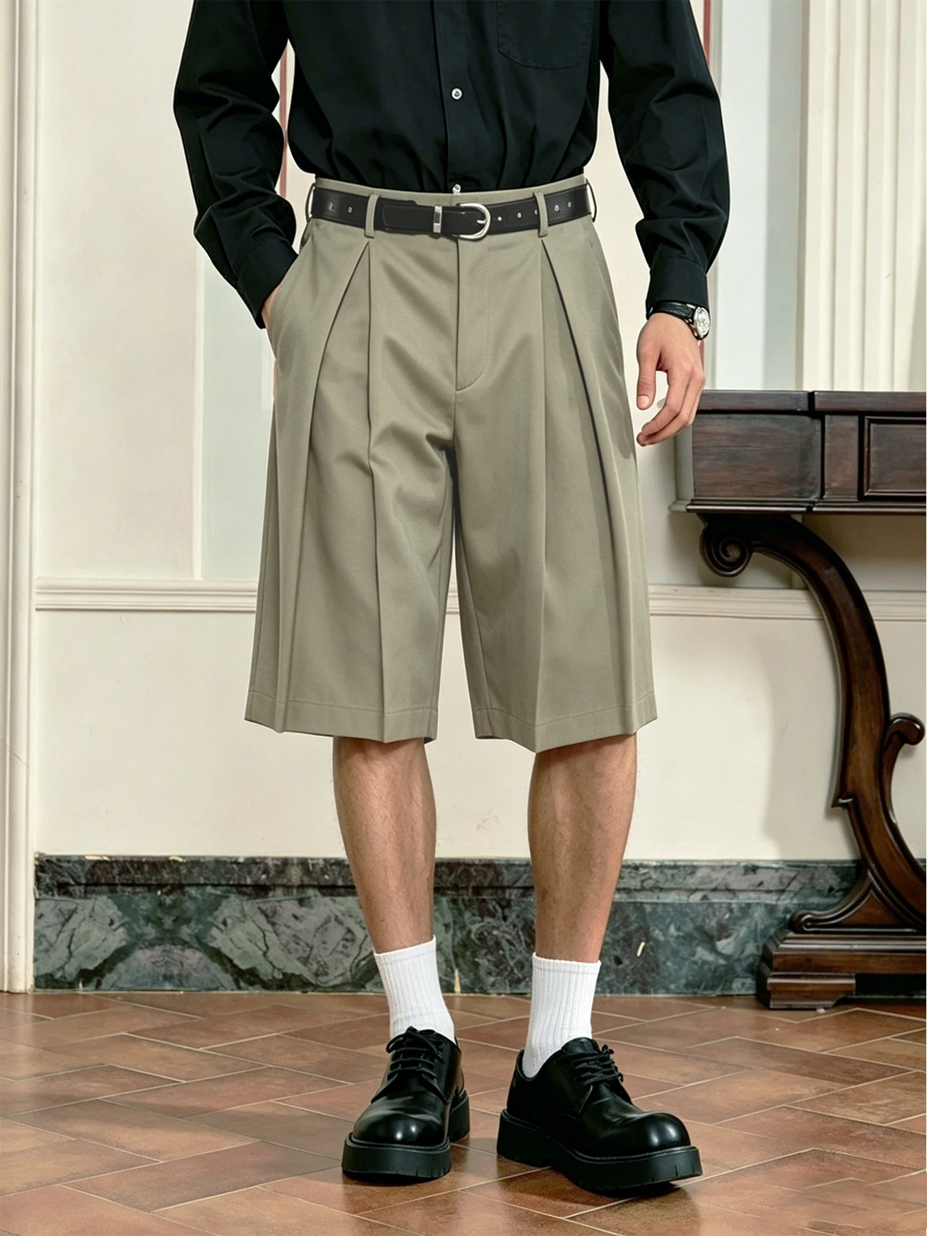 New Arrival Men Plain Suit Shorts 2026 Summer, Italian Fashion, Pleated Design, Loose Straight Leg, Street & Office Wear,No Belt