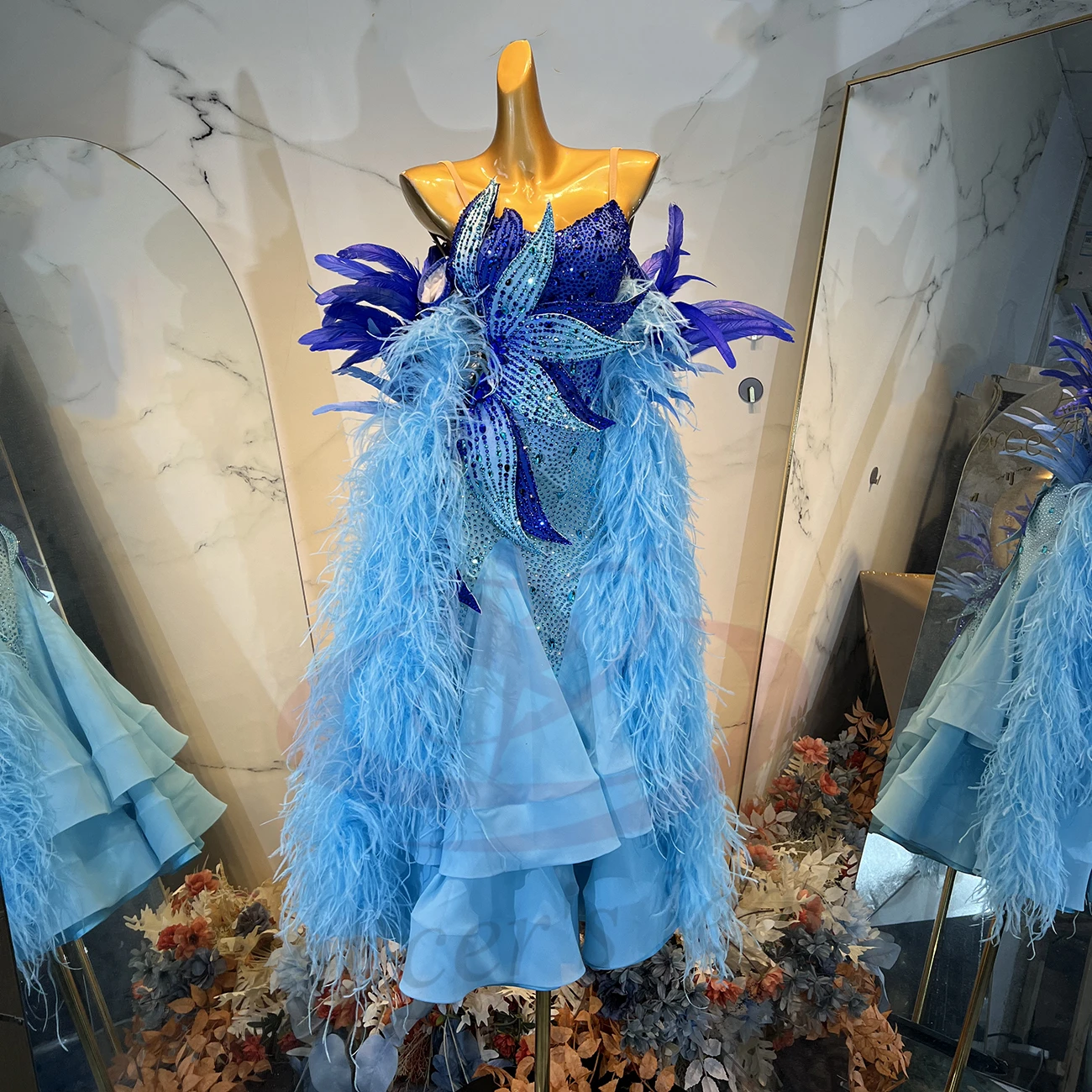 

Платье для латинских танцев для взрослых и детей AB Stone, высококачественная двухцветная двухцветная женская одежда на подтяжках с большим цветком, точное женское танго