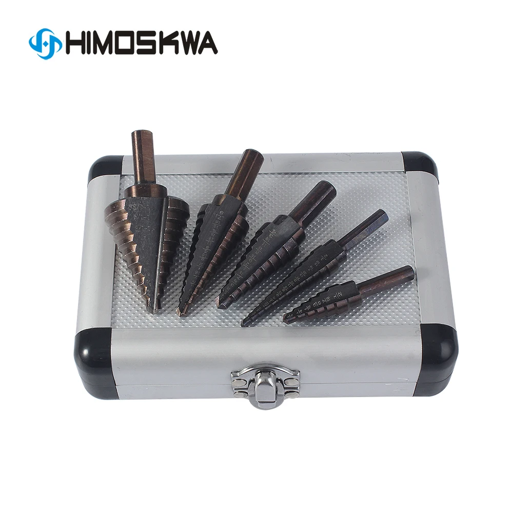 Forets en HSS 4241 avec cobalt pour bois et métal, multiples diamètres, jeu d'outils coniques étagés pour perceuse, avec boîtier en aluminium, 50 tailles de trous