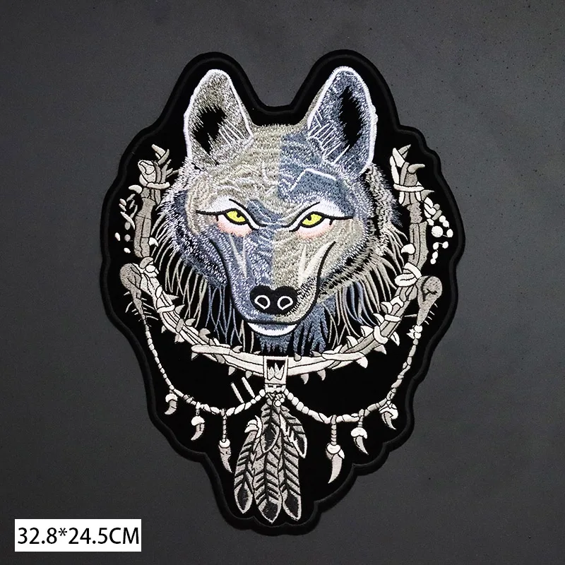 衣服にアイロンをかけるためのストライプの刺繍ワッペン,自分でやる,オオカミの刺wolf,大きなサイズ,パンク,バッジ,ジャケット