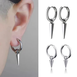 2pcs Rock Cone Pendant Hoop Earrings Female Men Stainless Steel Geometric Cartilage Single Earring Hip Hop Piercing Jewelry