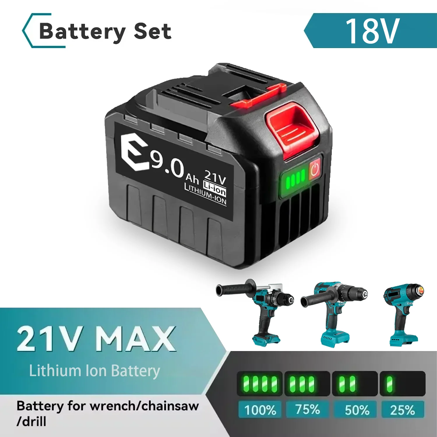 

928VF 9000mah Li-ion Battery 18V 21V MAX Rechargeable Battery BL1830B BL1430B BL1850B for Makita 21V Tool Replacement Battery