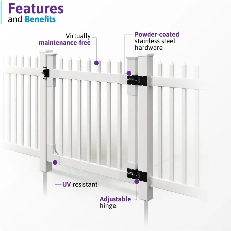 4ft H x 4ft W (1 Gate) No Dig WamBam Nantucket Gate Kit، White Vinyl Picket Yard Fence Gate مع الأجهزة المتضمنة لـ Nantucket