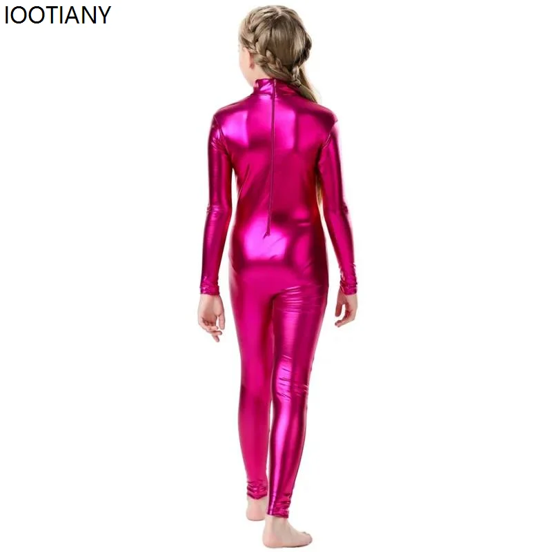 CosplayHalloween Bambini Ninja Cosplay Tuta Unisex Metallo lucido Colletto alla coreana Tuta Cerniera posteriore Catsuit Festa di carnevale Wetlook
