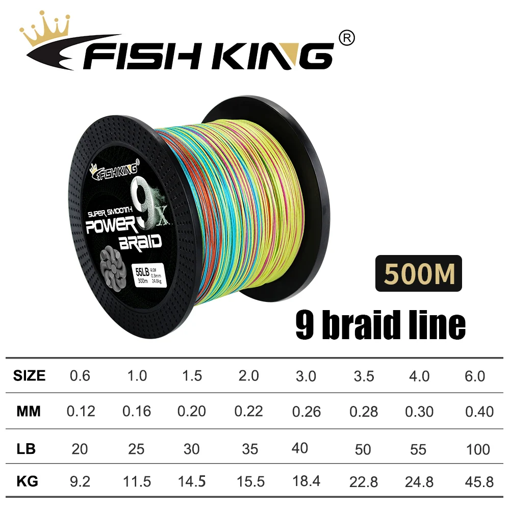 FISH KING 500M 300M PE Braided Fishing Line 9 Strand 20-100LB Multifilament Fishing Line for Carp Fishing Wire