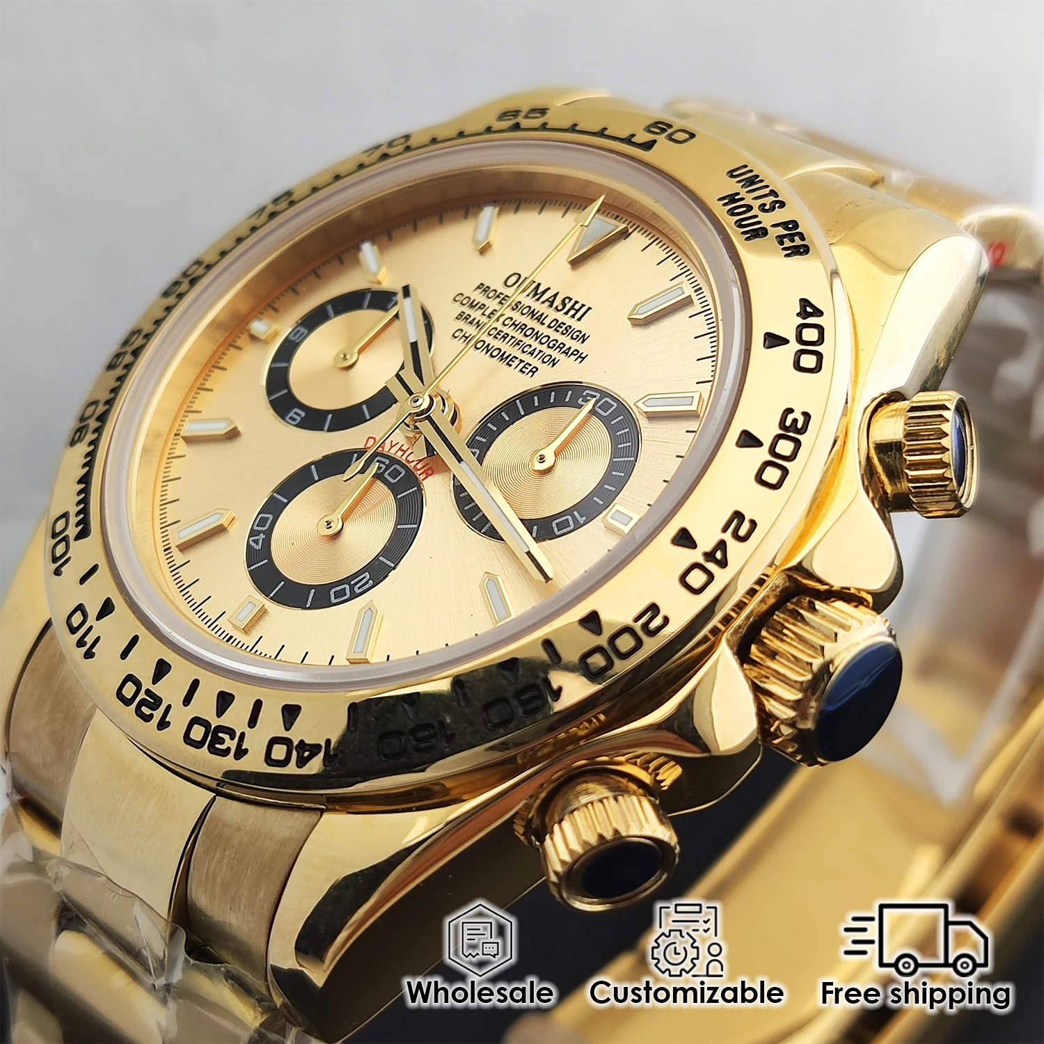 39.5MM Luxury Mechanical Watch Chronograph Waterproof Customizable Auto-winding Transparency Back Customizable Men's Watch