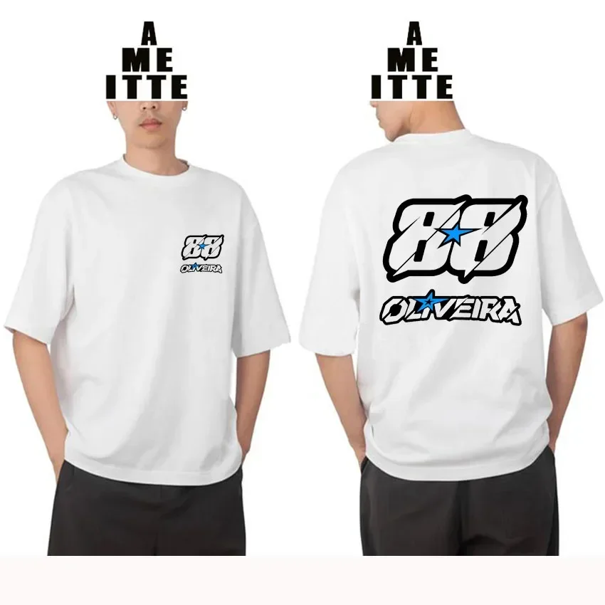 Camiseta de motociclista Miguel Oliveira 88, nuevas camisetas blancas informales de manga corta para hombre, camisetas de motociclista con estampado frontal y trasero