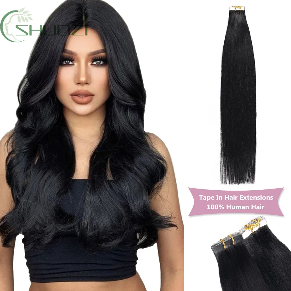 

Tape In Hair Extensions Human Hair Jet Black 100% Remy Human Hair Extensions 20inch 20pcs 50g Straight Seamless Skin Weft Hair