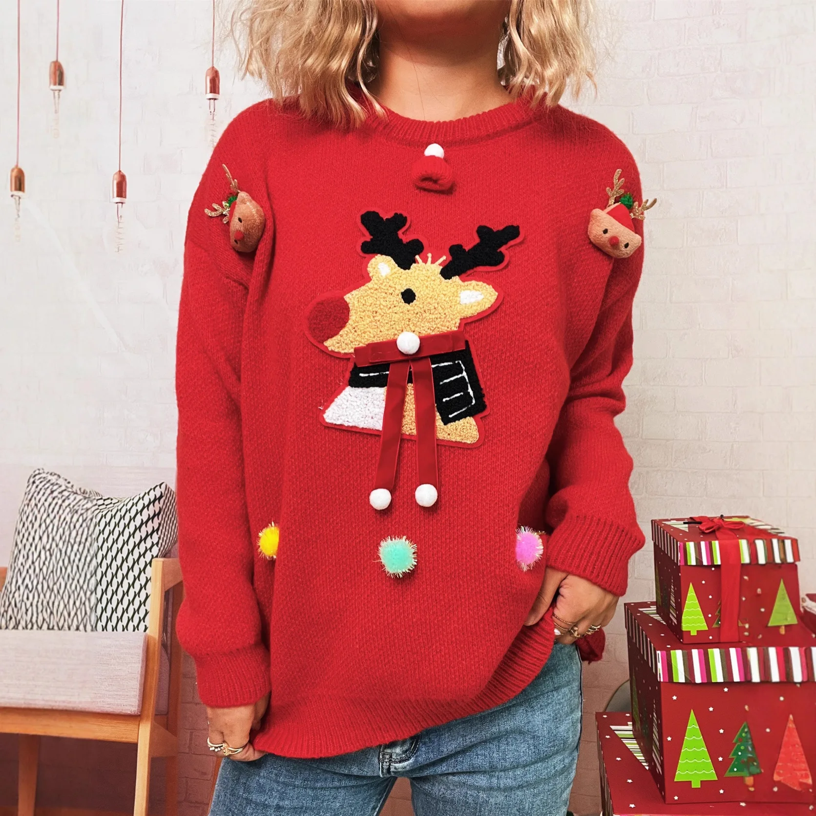 

Christmas Deerlet Knitted Pullover Sweater For Women 2025 Autumn And Winter New Fashion Casual Loose Sweater Chic Women Clothing
