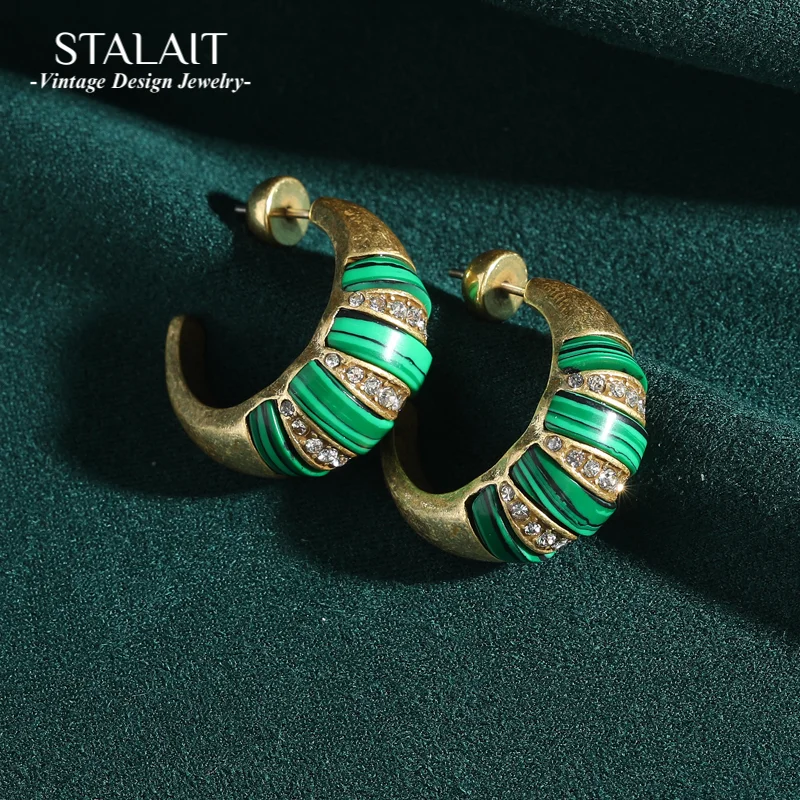 

Luxury Horn Green Stud Earrings Designer Big Bohemian Gold Color C Circle Rhinestones Vintage Jewelry Woman 2025 Trending