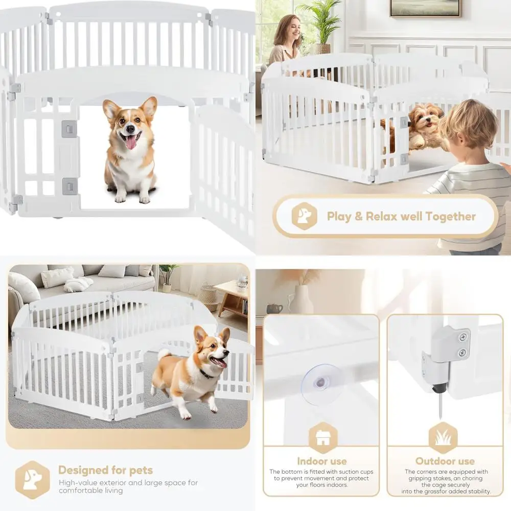 

Portable 6-Panel Folding Dog Playpen with Door, Safe and Secure, Ideal for Puppies and Small Dogs, White