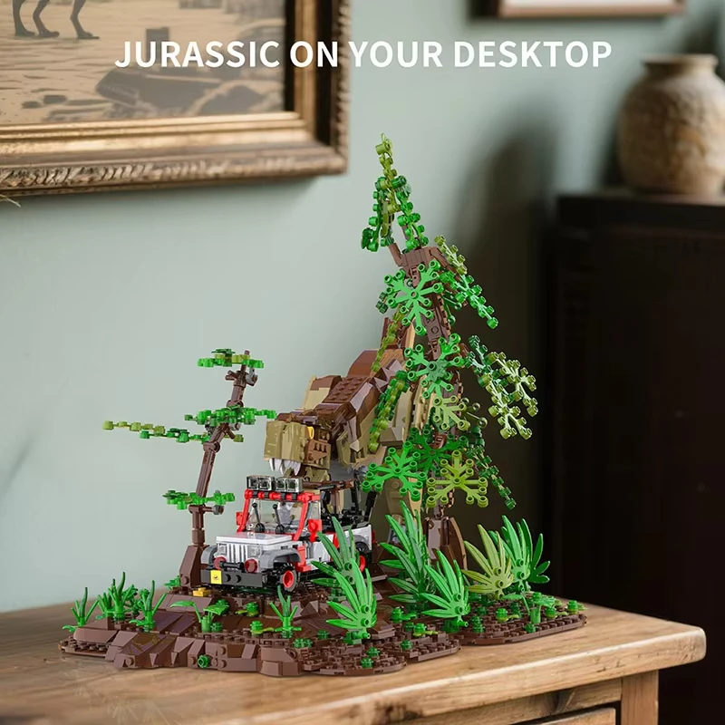 1555 個恐竜世界ビルディングブロックセットティラノサウルスレックスチェイス男の子のための知育玩具子供のクリスマスギフト