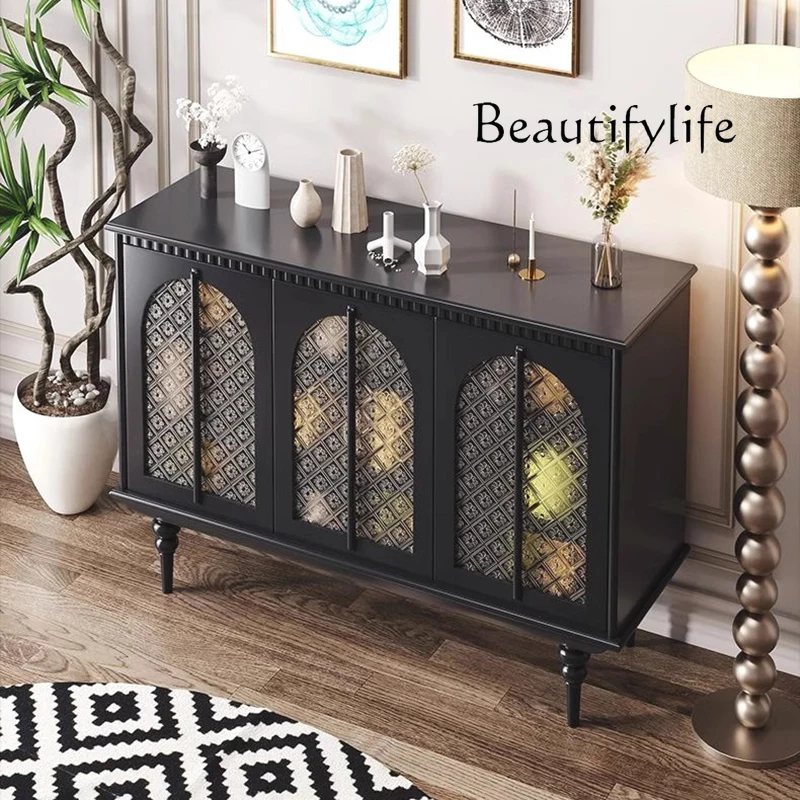 Francês retro madeira maciça armazenamento curio armário porta de vidro sala estar luz luxo estilo creme aparador armário