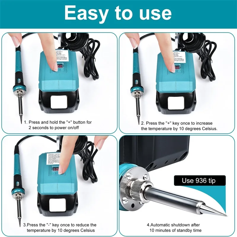 Dla Makita/Dewalt 18V 20V akumulatorowa lutownica akumulatorowa 300-510 ℃ regulacja elektrycznego ogrzewania cyfrowego 936M narzędzie do stacji