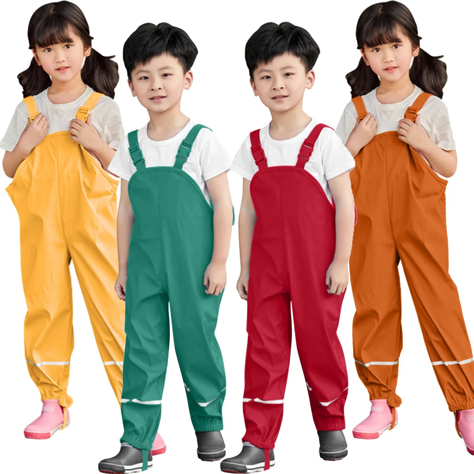 

Children Waterproof Rain Pants Toddler Kids Rain Dungarees Windproof Mud Jumpsuit ClothesNylon Stylish Girls Rain Wear